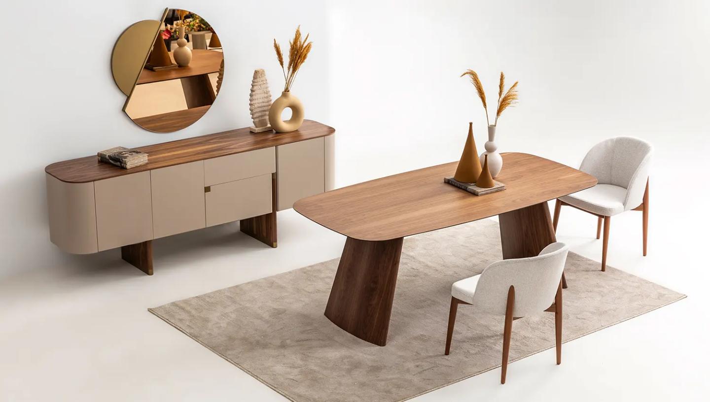 Delta Yemek Odası Takımı ( Bej - Ceviz) - Resim 1