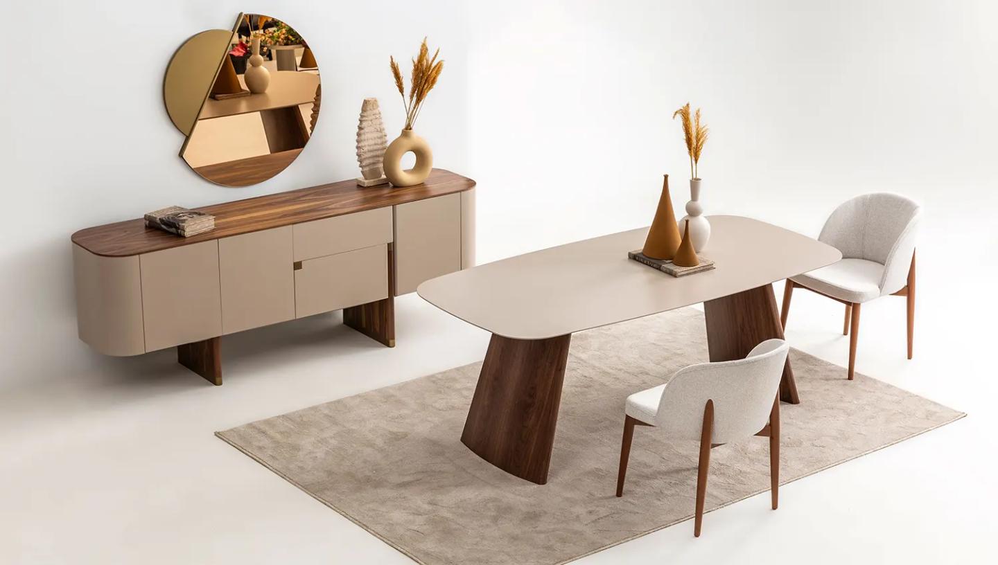 Delta Yemek Odası Takımı ( Bej - Ceviz) - Resim 2