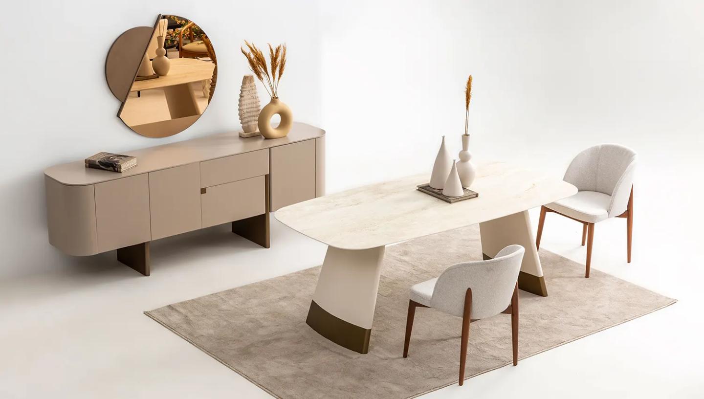 Delta Yemek Odası Takımı ( Bej - Gold) - Resim 4