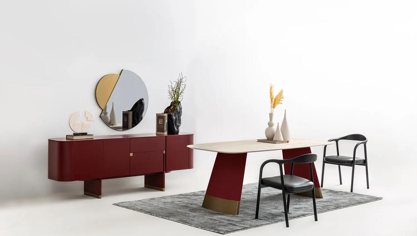 Delta Yemek Odası Takımı ( Bordo) - Resim 1