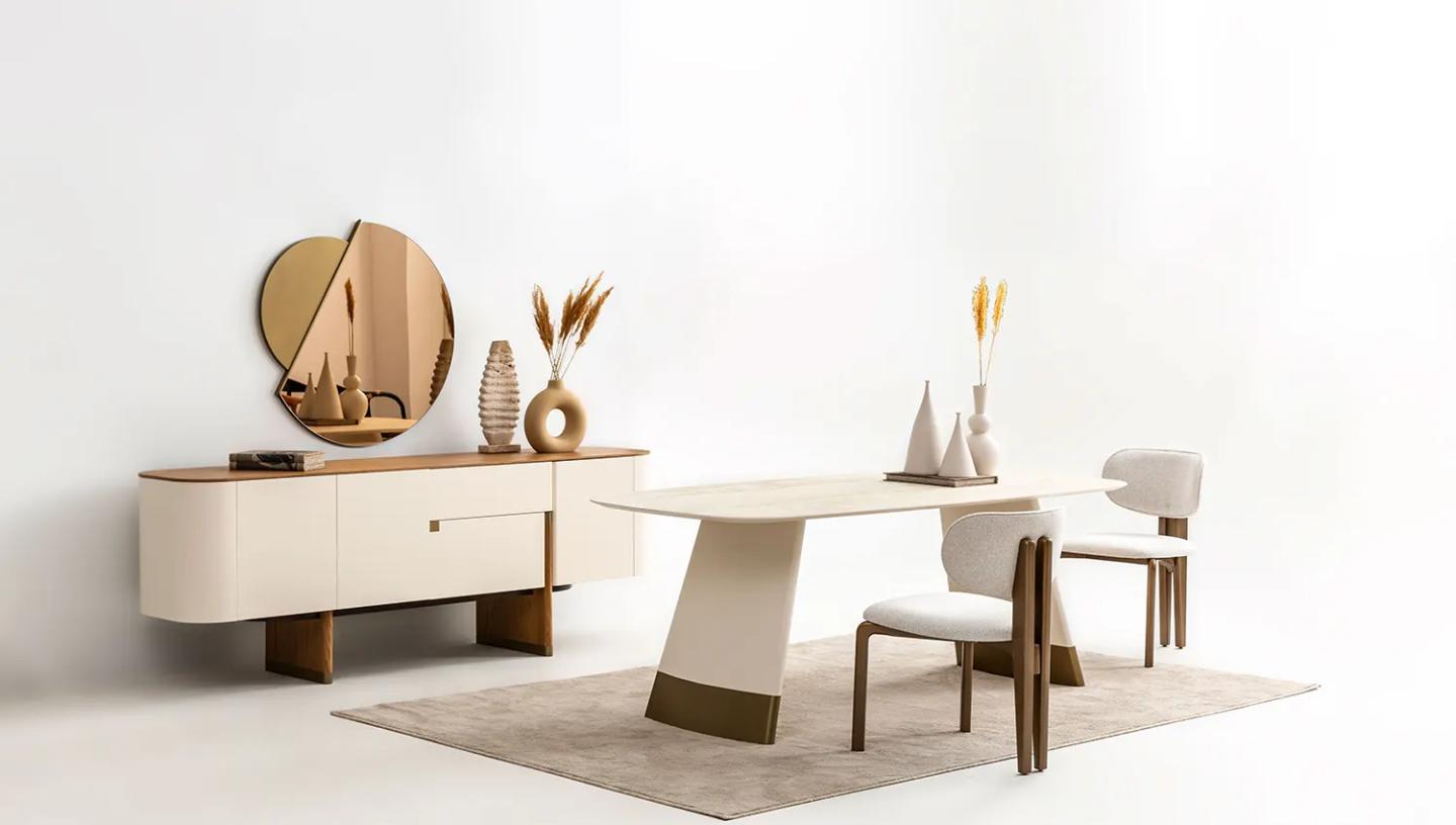 Delta Yemek Odası Takımı ( Ekru - Gold) - Resim 2