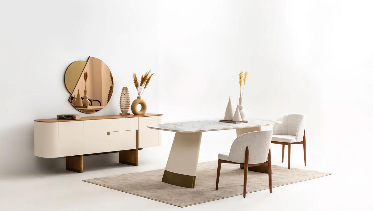 Delta Yemek Odası Takımı ( Ekru - Gold) - Resim 4