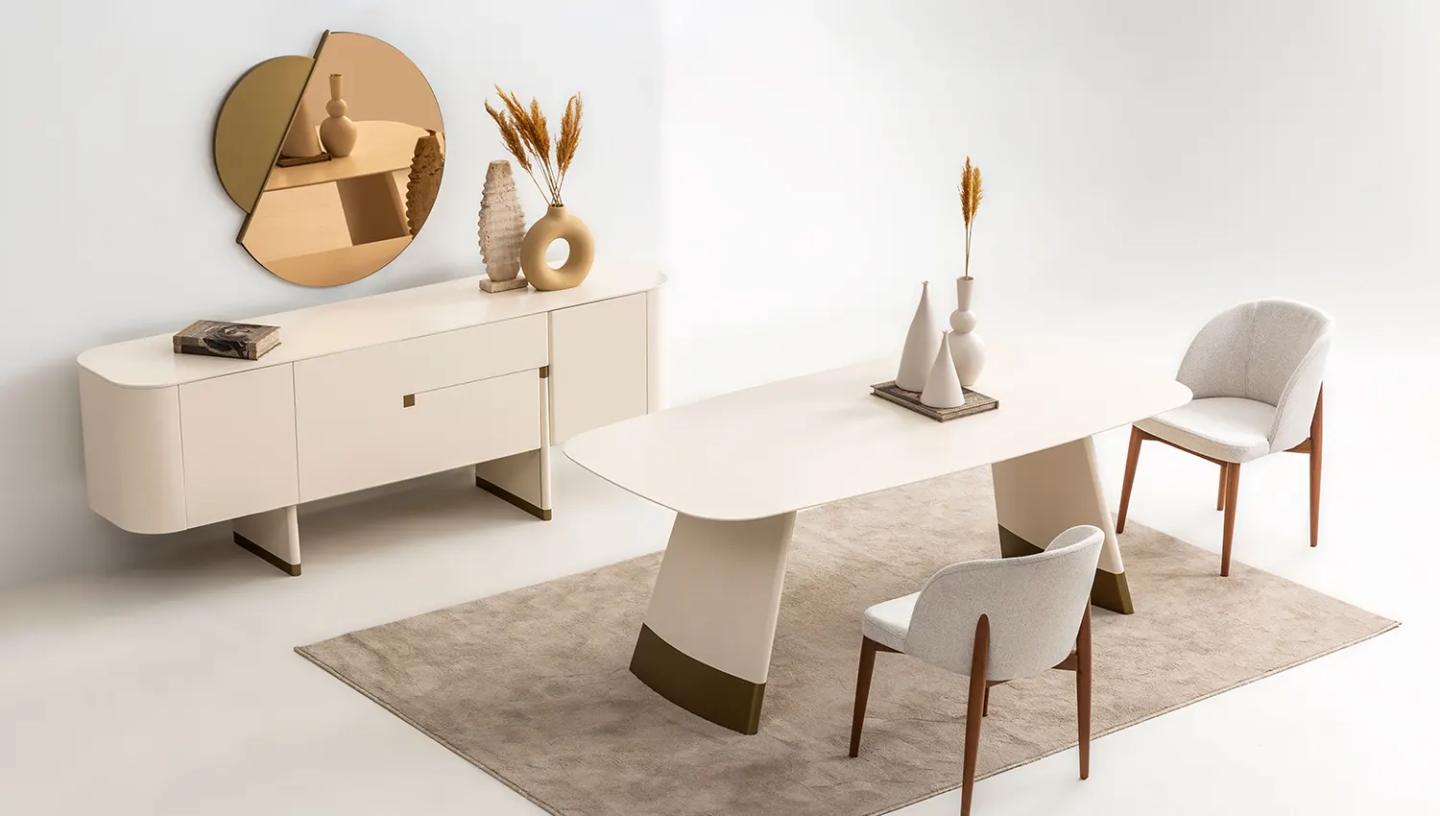 Delta Yemek Odası Takımı ( Ekru - Gold) - Resim 13