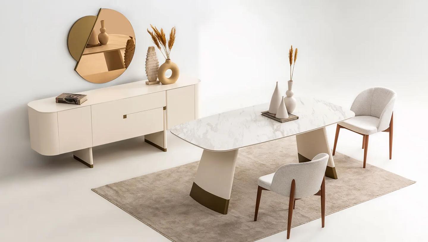 Delta Yemek Odası Takımı ( Ekru - Gold) - Resim 15