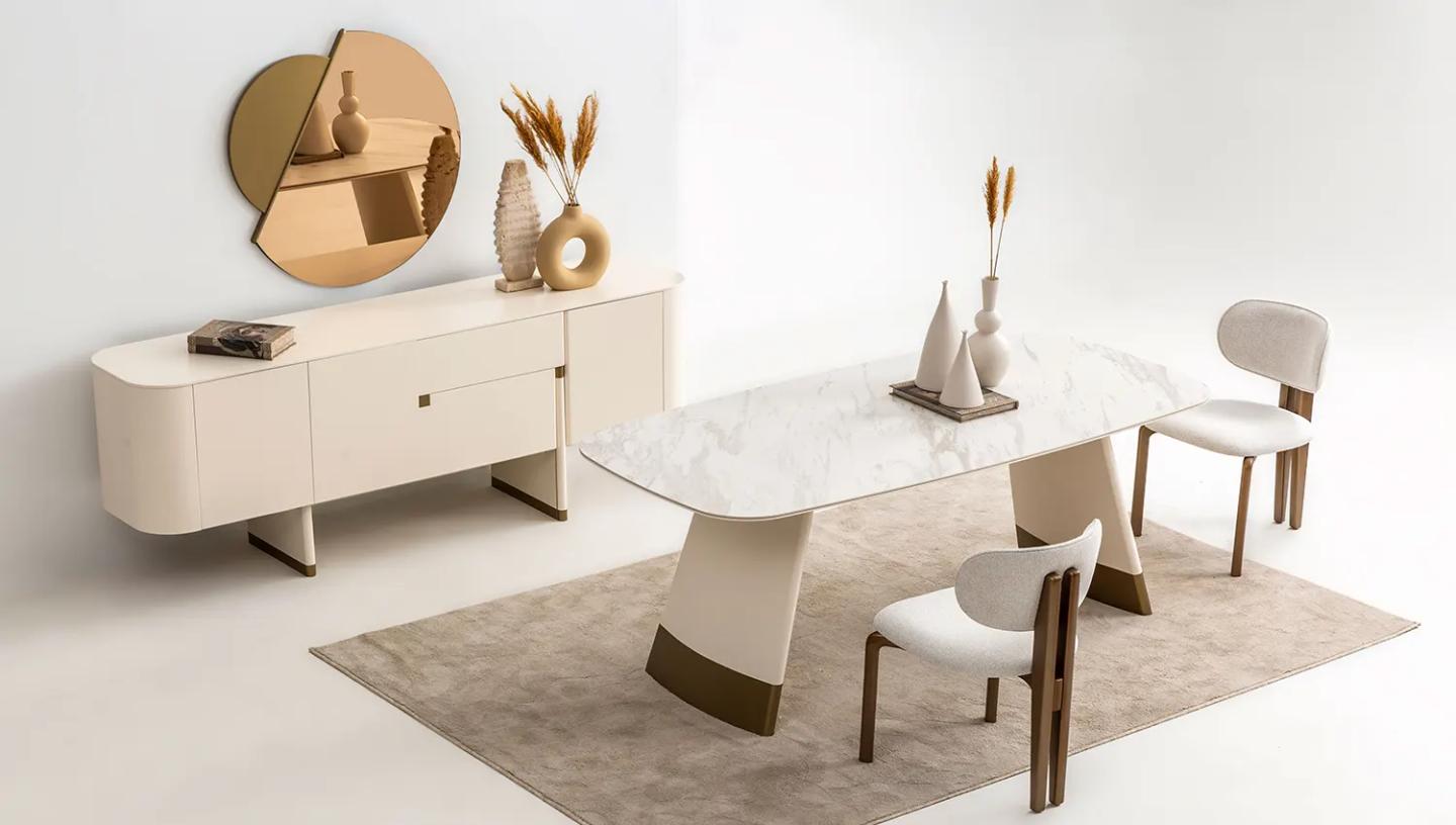 Delta Yemek Odası Takımı ( Ekru - Gold) - Resim 16